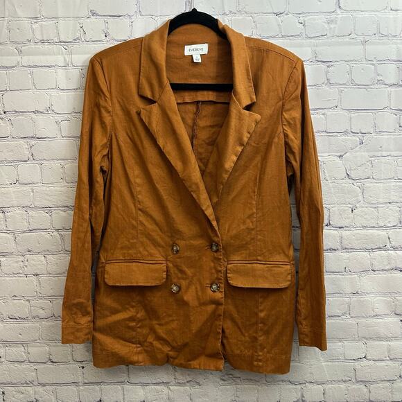 Evereve Alexa Double Breasted Linen Blend Blazer Burnt Orange Size Small - Picture 1 of 8